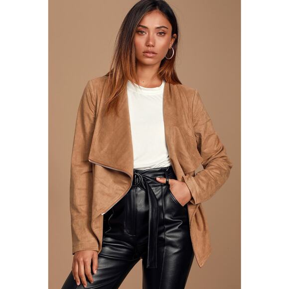 Lulu's Wild at Heart Tan Vegan Suede Moto Jacket XS NWT - Picture 1 of 6